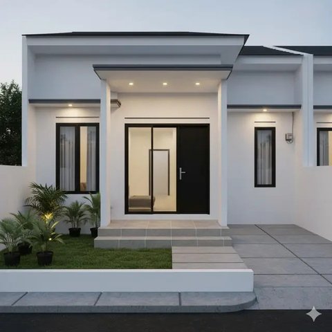 Desain Rumah Sederhana Budget Rp 100 Juta dengan Teras Kecil. Gemini