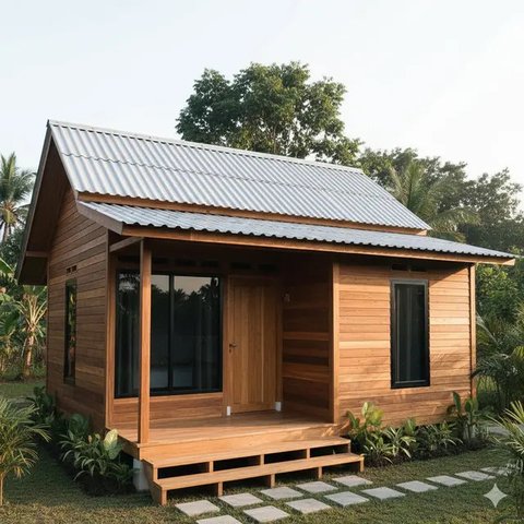 Desain Rumah Sederhana Budget Rp 100 Juta dengan Teras Kecil. Gemini
