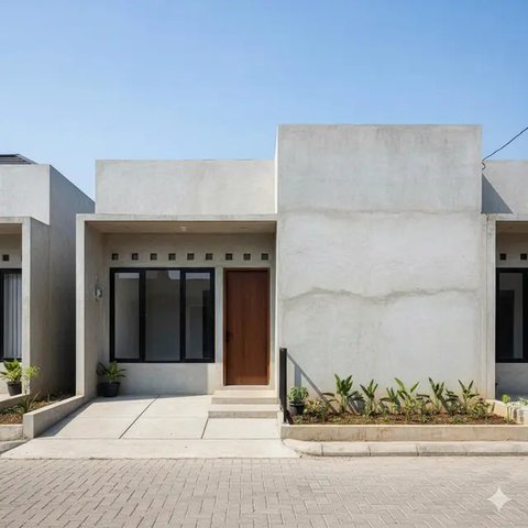 Desain Rumah Sederhana Budget Rp 100 Juta dengan Teras Kecil. Gemini