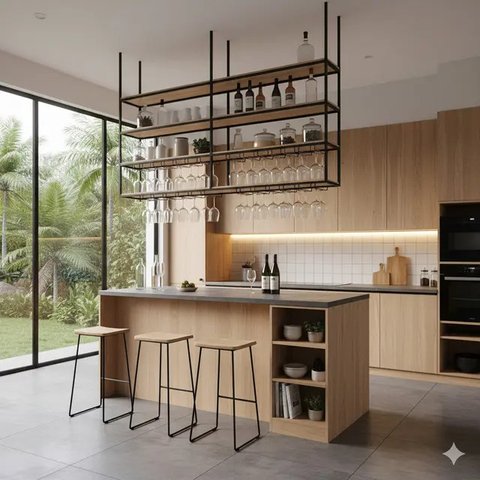 7 Model Dapur Bartender Minimalis, Desain Stylish yang Praktis untuk Rumah Modern 2025 (Foto: Gemini AI)