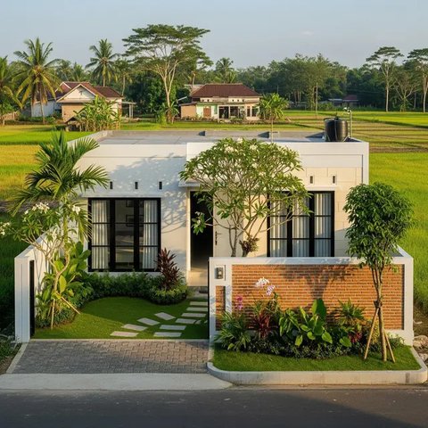 Model Rumah Sederhana Tapi Mewah dengan Atap Datar dan Pagar 2025 yang Cocok untuk Tinggal di Desa (Image by Gemini AI)