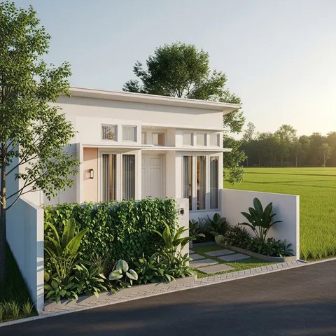 Model Rumah Sederhana Tapi Mewah dengan Atap Datar dan Pagar 2025 yang Cocok untuk Tinggal di Desa (Image by Gemini AI)