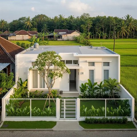 Model Rumah Sederhana Tapi Mewah dengan Atap Datar dan Pagar 2025 yang Cocok untuk Tinggal di Desa (Image by Gemini AI)
