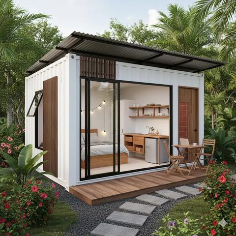 7 Desain Rumah Kontainer Mini Budget 50 Juta, Murah tapi Tetap Nyaman dan Estetik (Foto: Gemini AI)