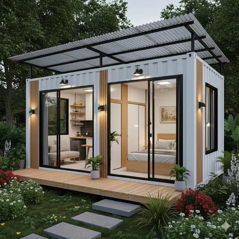 7 Desain Rumah Kontainer Mini Budget 50 Juta, Murah tapi Tetap Nyaman dan Estetik (Foto: Gemini AI)
