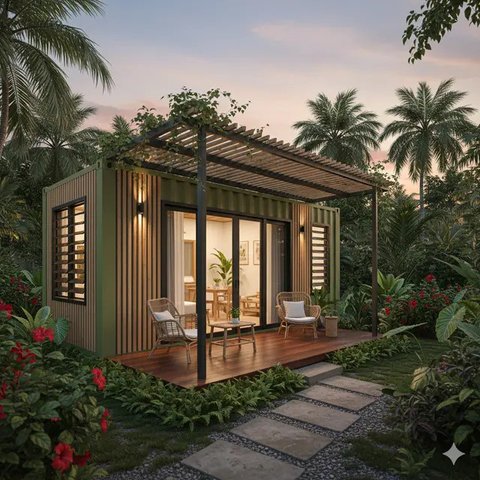 7 Desain Rumah Kontainer Mini Budget 50 Juta, Murah tapi Tetap Nyaman dan Estetik (Foto: Gemini AI)