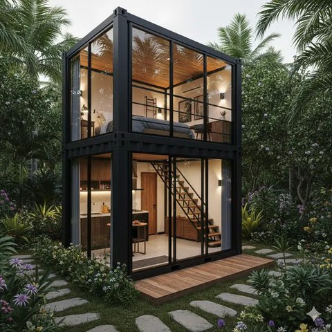 7 Desain Rumah Kontainer Mini Budget 50 Juta, Murah tapi Tetap Nyaman dan Estetik (Foto: Gemini AI)