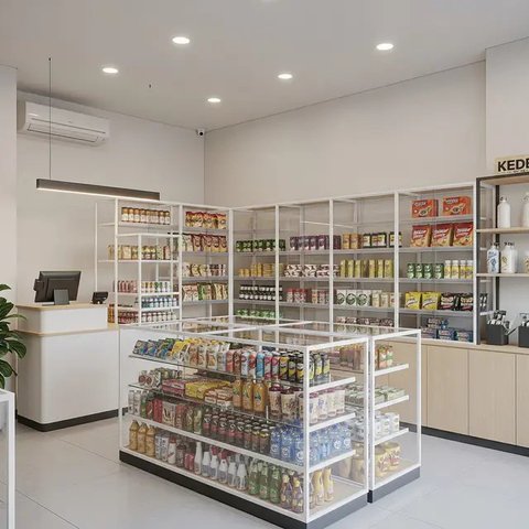 Ilustrasi Cara Menata Warung Sembako agar Menarik Optimalisasi Tata Letak dengan Prinsip 'Eye Level is Buy Level'. Foto: Gemini
