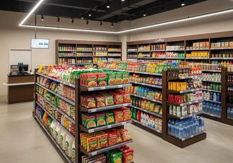Ilustrasi Cara Menata Warung Sembako agar Menarik Optimalisasi Tata Letak dengan Prinsip 'Eye Level is Buy Level'. Foto: Gemini