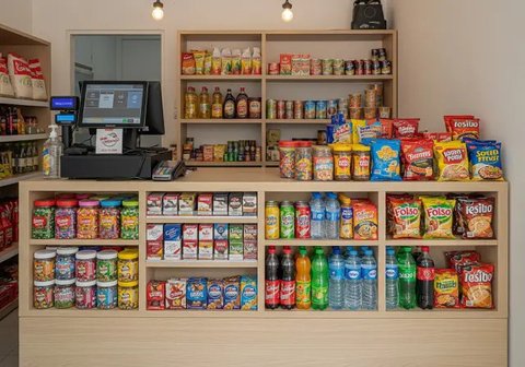 Ilustrasi Cara Menata Warung Sembako agar Menarik Optimalisasi Tata Letak dengan Prinsip 'Eye Level is Buy Level'. Foto: Gemini