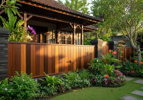 Ilustrasi Desain Rumah dengan Pagar Kayu