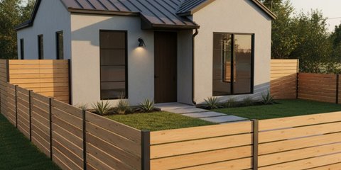 Ilustrasi Desain Rumah dengan Pagar Kayu