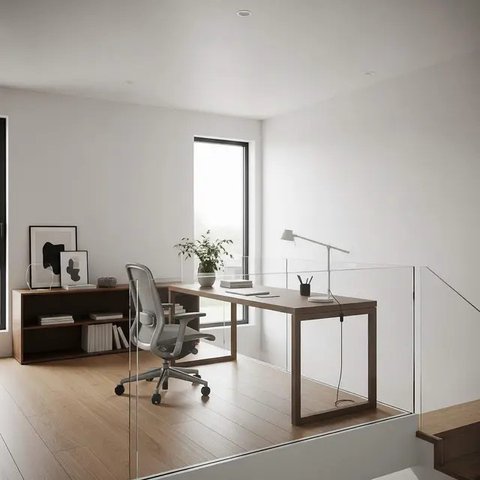 Desain Rumah Mezzanine Modern dengan Workspace Cozy di Atas. Foto: Gemini