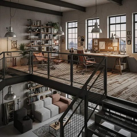 Desain Rumah Mezzanine Modern dengan Workspace Cozy di Atas. Foto: Gemini