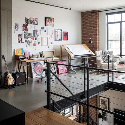 Desain Rumah Mezzanine Modern dengan Workspace Cozy di Atas. Foto: Gemini
