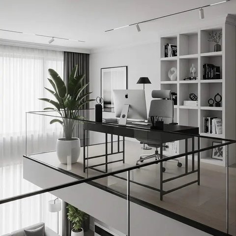 Desain Rumah Mezzanine Modern dengan Workspace Cozy di Atas. Foto: Gemini