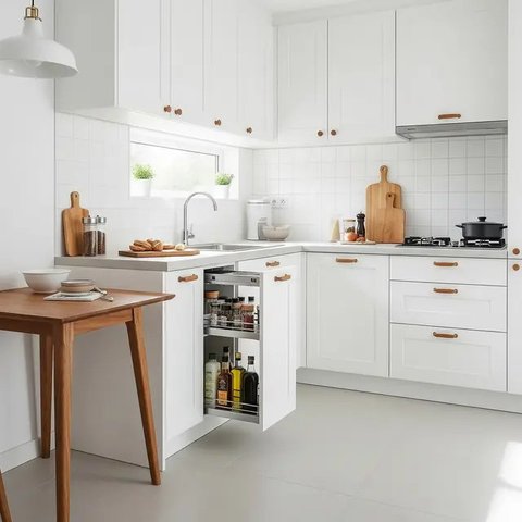 Dapur 2x2 Meter Rumah Type 36 dengan Konsep Japandi dan Hidden Storage (AI)