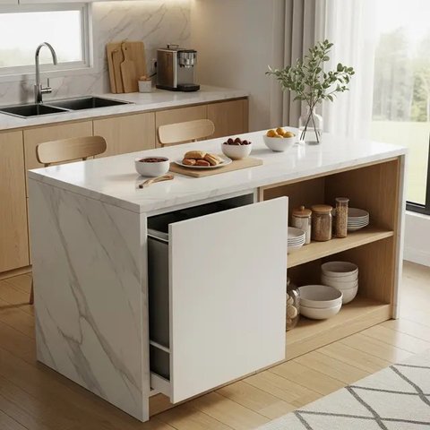 Dapur 2x2 Meter Rumah Type 36 dengan Konsep Japandi dan Hidden Storage (AI)