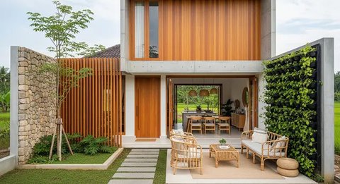 Model Rumah Sederhana Tapi Mewah Gaya Japandi dengan Taman Mini