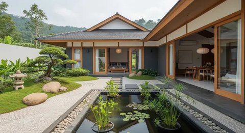 Model Rumah Sederhana Tapi Mewah Gaya Japandi dengan Taman Mini