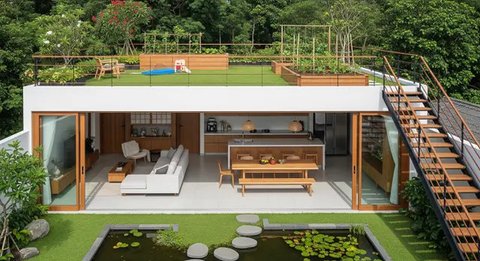 Model Rumah Sederhana Tapi Mewah Gaya Japandi dengan Taman Mini