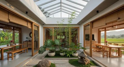 Model Rumah Sederhana Tapi Mewah Gaya Japandi dengan Taman Mini