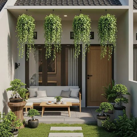 Model Teras Rumah Minimalis dengan Balkon Mungil (Ilustrasi AI)