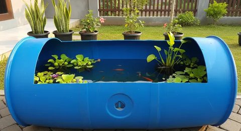 Model Kolam Ikan dari Drum Bekas