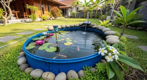 Model Kolam Ikan dari Drum Bekas