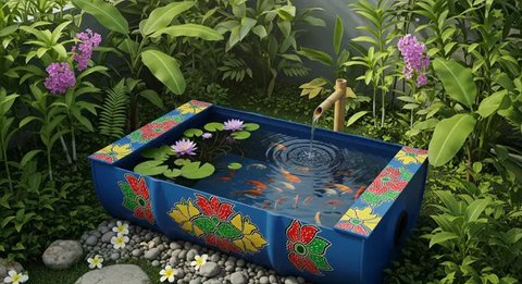 Model Kolam Ikan dari Drum Bekas