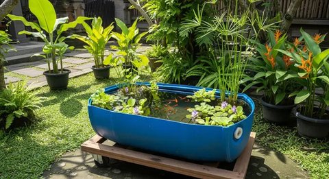Model Kolam Ikan dari Drum Bekas