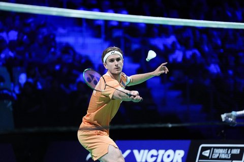 Tunggal putra Prancis, Alex Lanier pada  laga semifinal  Denmark Open 2025 yang berlangsung di Jyske Bank Arena, Odense, Sabtu (18/10/2025) malam WIB.