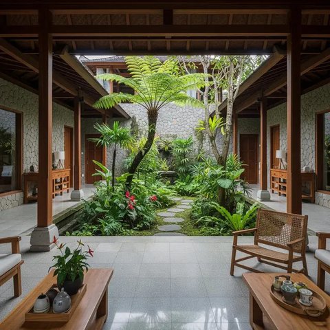 Rumah Mungil dengan Kolam Mini. Foto: Gemini