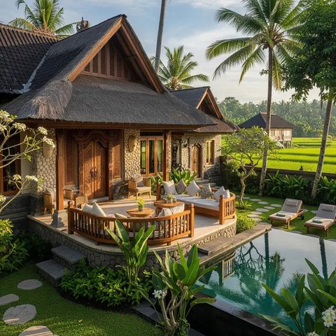 Rumah Mungil dengan Kolam Mini. Foto: Gemini