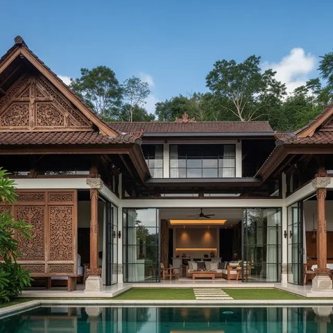 Rumah Mungil dengan Kolam Mini. Foto: Gemini