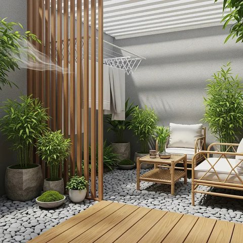 Model Teras Rumah Kecil yang Bisa Jadi Tempat Santai dan Jemur Pakaian (Image by Gemini AI)