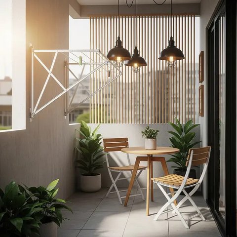 Model Teras Rumah Kecil yang Bisa Jadi Tempat Santai dan Jemur Pakaian (Image by Gemini AI)