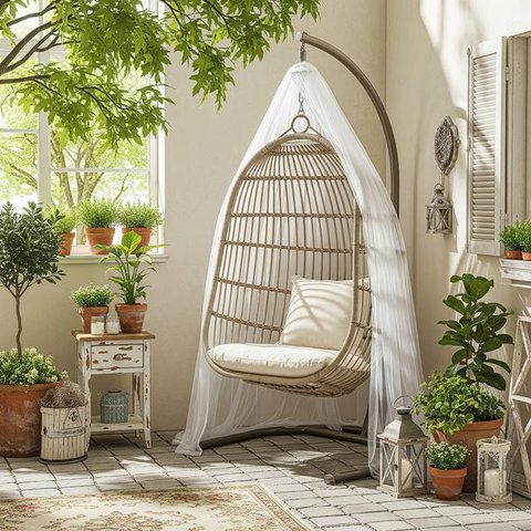 Teras Rumah Kecil dengan Ayunan Minimalis (Image by Gemini AI)