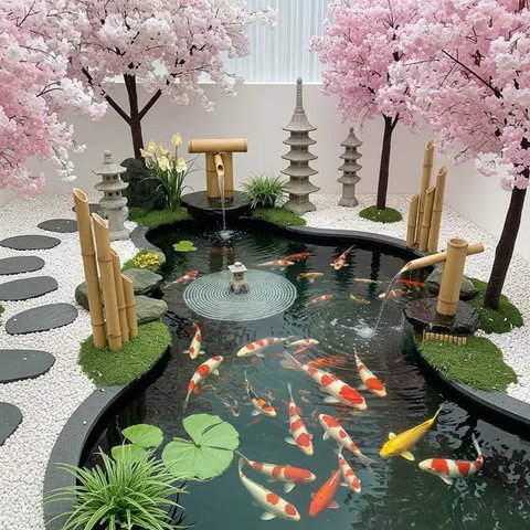 Kolam ikan minimalis gaya japandi