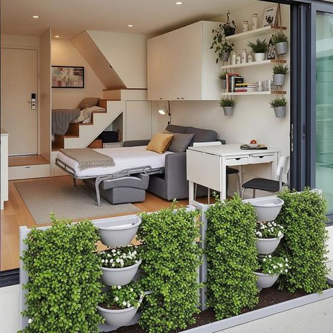 Model Rumah Kecil Tapi Luas dengan Pagar Tanaman Hias Modern Minimalis