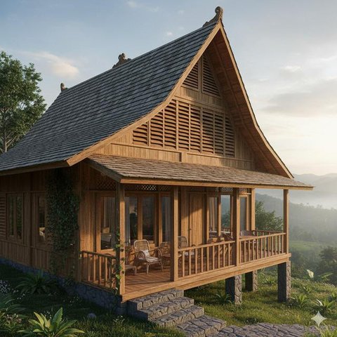 7 Model Rumah Tropis di Area Perbukitan dengan Ventilasi Alami yang Bikin Adem Sepanjang Hari, Nyaman dan Hemat Energi (Foto: Gemini AI)