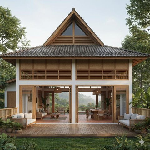 7 Model Rumah Tropis di Area Perbukitan dengan Ventilasi Alami yang Bikin Adem Sepanjang Hari, Nyaman dan Hemat Energi (Foto: Gemini AI)