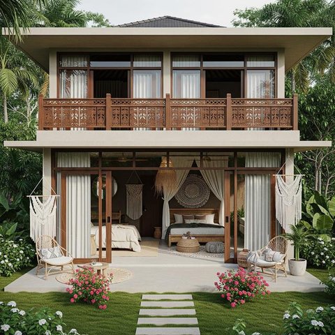 Desain Rumah Sederhana tapi Mewah Bergaya Natural Bohemian/Gemini AI