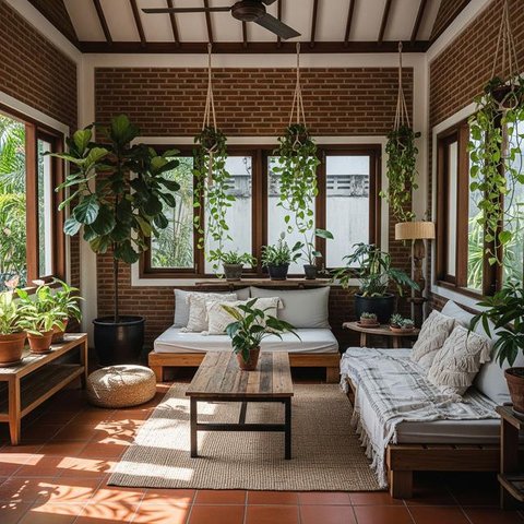 Desain Rumah Sederhana tapi Mewah Bergaya Natural Bohemian/Gemini AI
