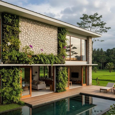 Inspirasi Rumah Batu Alam Modern untuk Lahan Sempit (AI)
