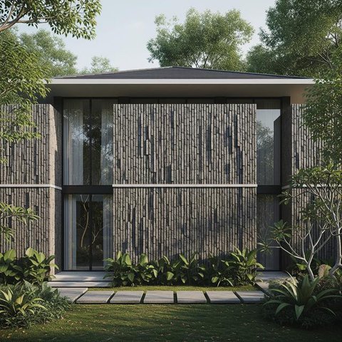 Inspirasi Rumah Batu Alam Modern untuk Lahan Sempit (AI)