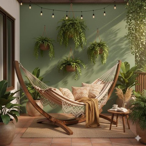 Teras Rumah Kecil dengan Ayunan Minimalis (Image by Gemini AI)