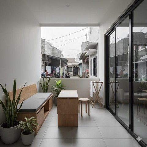 Teras Rumah Kecil dengan Ayunan Minimalis (Image by Gemini AI)