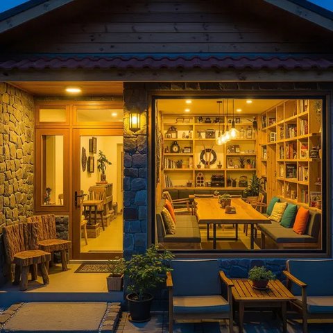 Teras ala Kafe Industrial/Model Teras Rumah Minimalis yang Bikin Adem Terbaru 2025 (Sumber: gemini.com)