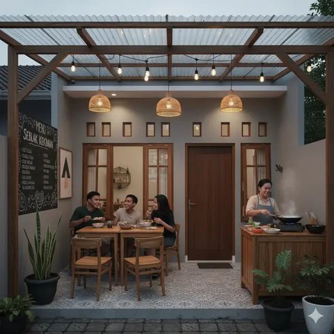 Teras ala Kafe Industrial/Model Teras Rumah Minimalis yang Bikin Adem Terbaru 2025 (Sumber: gemini.com)